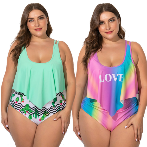 0 main 2021 summer plus size two pieces women39s bikinis set cactusletter printed ruffle big swimsuit large female swimming suits 5xl