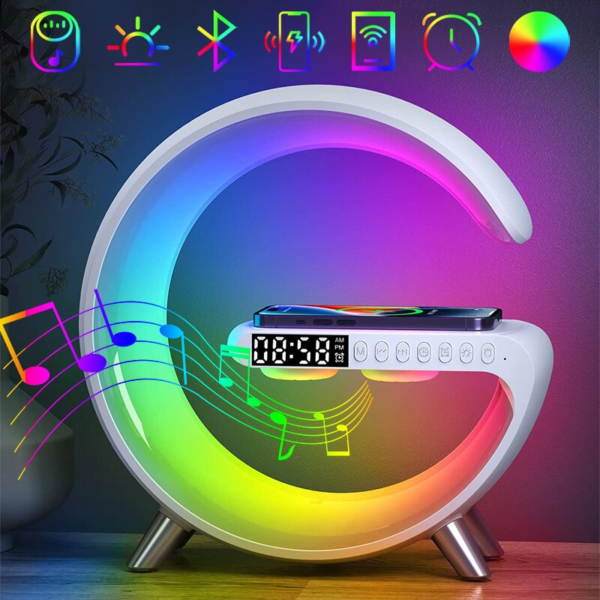0 main rgb led night light atmosphere desk lamp multifunctional wireless charger alarm clock speaker app control for iphone samsung 1