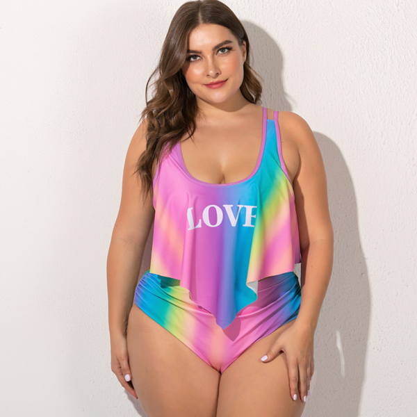 1 main 2021 summer plus size two pieces women39s bikinis set cactusletter printed ruffle big swimsuit large female swimming suits 5xl