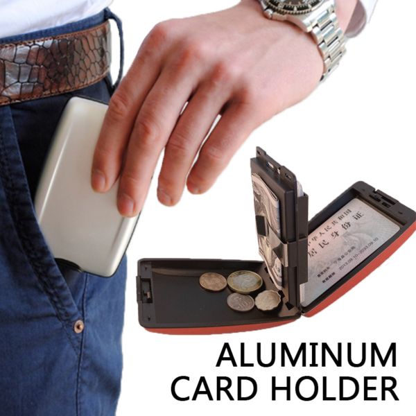1 main etui de protection de portefeuille porte carte de visite rfid blocage de credit en metal aluminium 1pc anti scan