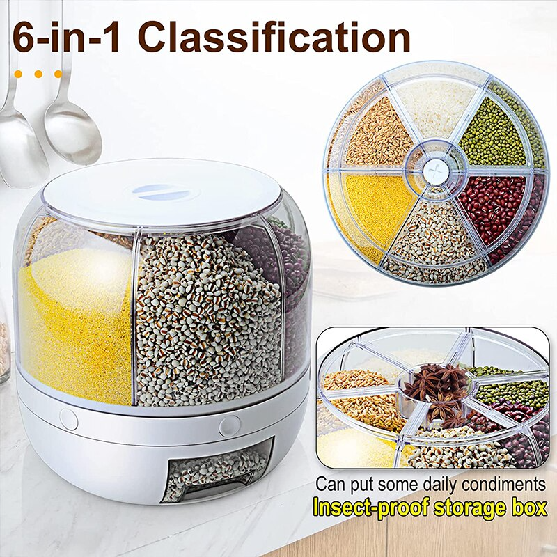 Kitchen Rotation 6kg Plastic Rice Grain Dispenser Food Container