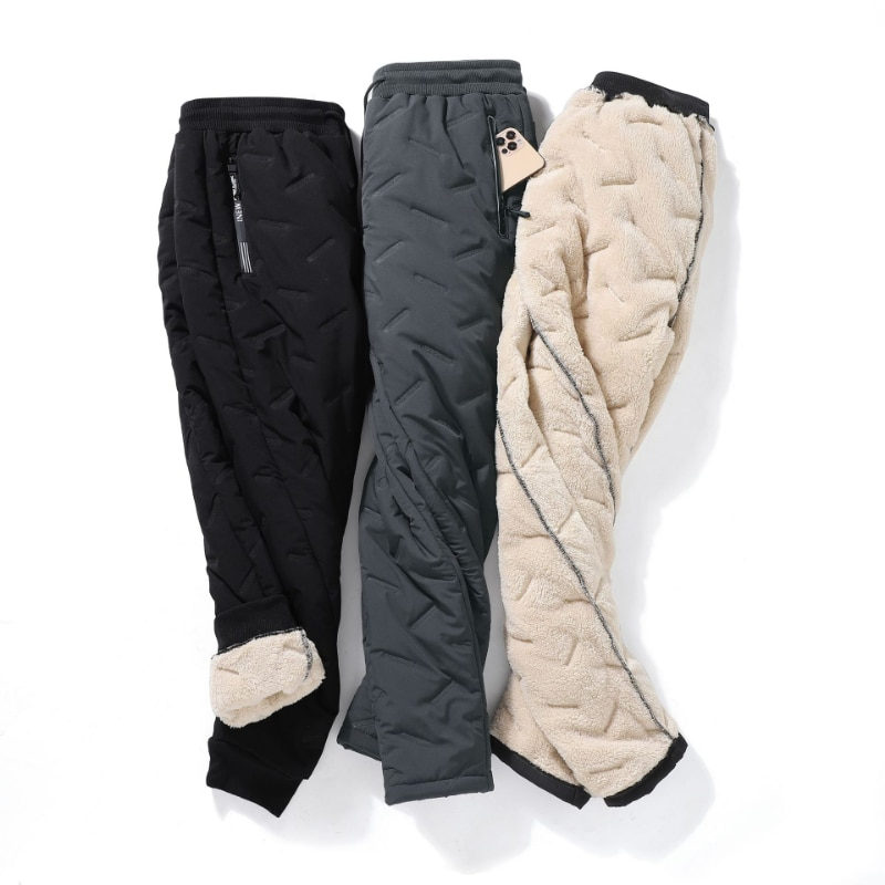 Winter Sweatwear Men Plush Thick Fleece Sweatpant Lambswool Thermal Trousers Casual Pants Waterproof Windproof Warm Cotton Pants