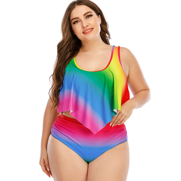 4 main 2021 summer plus size two pieces women39s bikinis set cactusletter printed ruffle big swimsuit large female swimming suits 5xl
