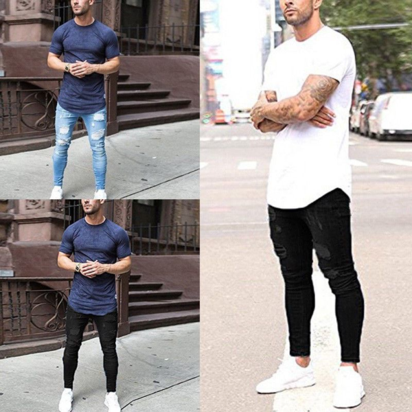 5 main jean dechire blanc pour hommes pantalon en denim slim extensible taille elastique jogging