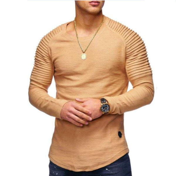 5 main t shirt a manches longues plissees pour hommes couleur unie haut decontracte pullover slim basique tendance printemps 2021 1