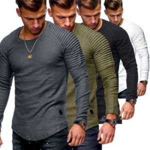 Wholesale mens round neck slim solid color full sleeve t shirt for men long sleeve t shirt 15.99